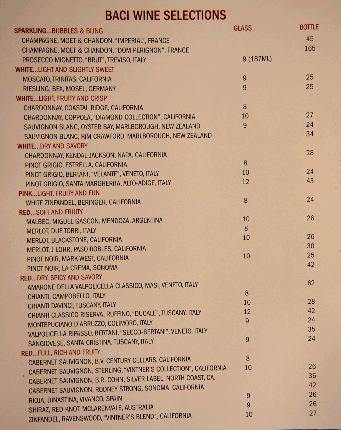 wine menu